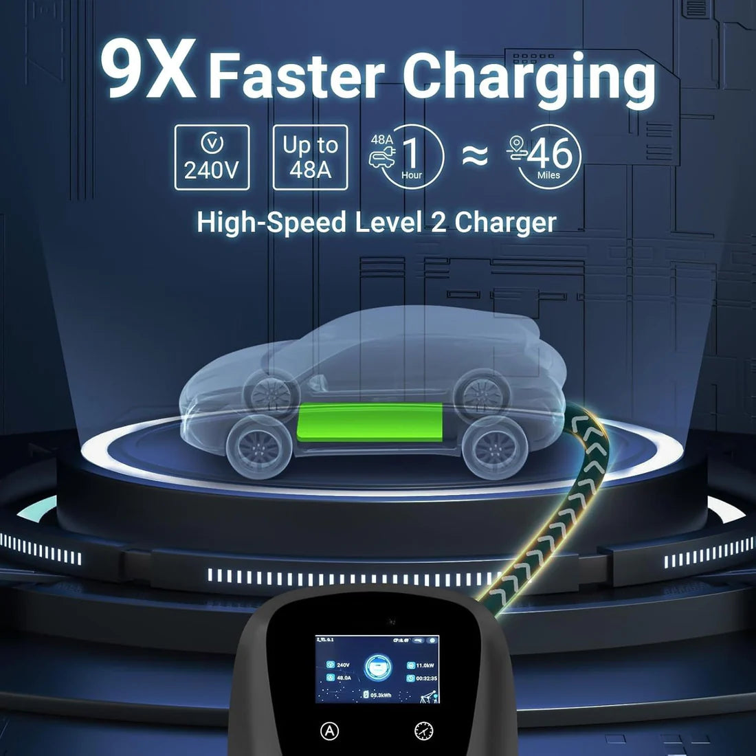 Vivileo Wall Mount EV Charger | Level 2 EV Charger | 48 Amp, 240V | NEMA 14-50 Plug | J1772 & NACS | Manual Amp & Schedule Setting | 25ft Cable | ETL Certified