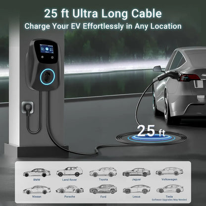 Vivileo Wall Mount EV Charger | Level 2 EV Charger | 48 Amp, 240V | NEMA 14-50 Plug | J1772 & NACS | Manual Amp & Schedule Setting | 25ft Cable | ETL Certified