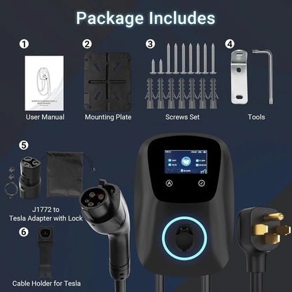 Vivileo Wall Mount EV Charger | Level 2 EV Charger | 48 Amp, 240V | NEMA 14-50 Plug | J1772 & NACS | Manual Amp & Schedule Setting | 25ft Cable | ETL Certified